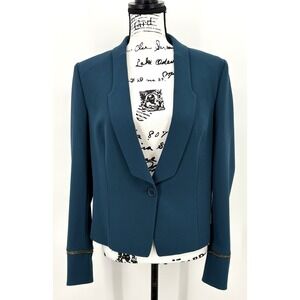 Rachel Roy Fitted Blazer Size 8 Indigo Shadow Teal Single Button Jacket NWT